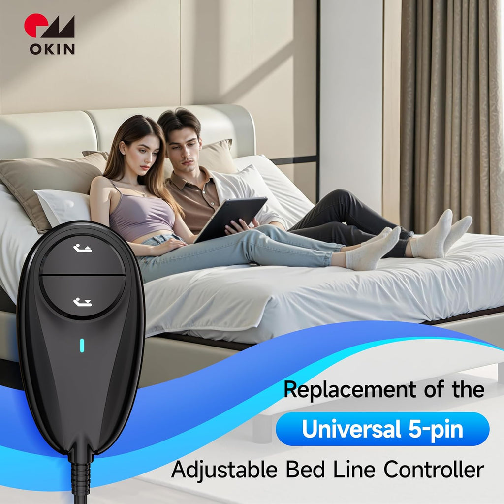 Okin 2 Button Adjustable Bed Remote 5 Pin Wired Adjustable Bed Remote Control Replacement Parts, HS.12.02.01