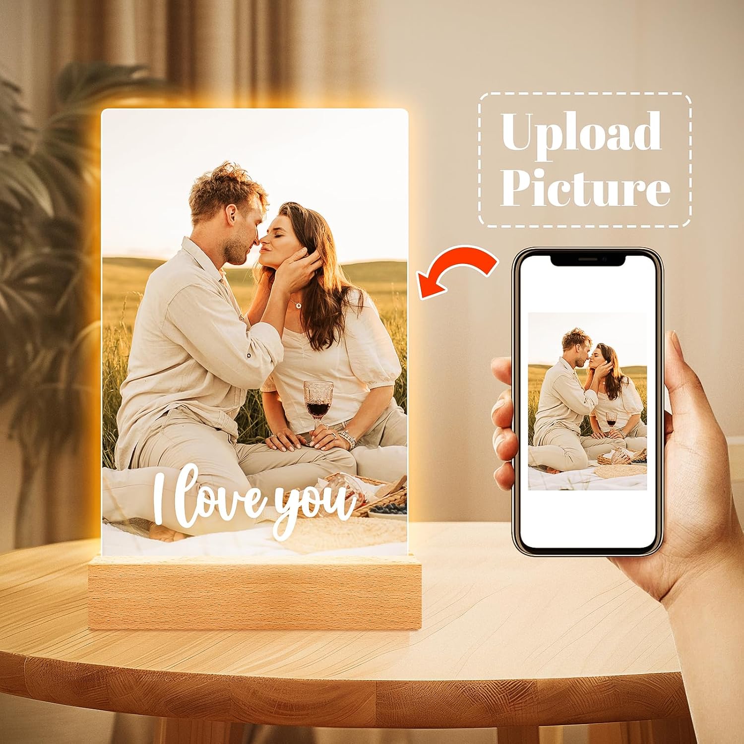 Personalized Picture Frame, Custom Photo Frame with Night Light, Custom Picture Frames, Personalized Anniversary Birthday Valentines Day Gifts for Women Men Her Him Girlfriend Boyfriend Couple