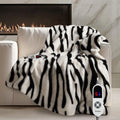 Luxury Faux Fur Heated Blanket Electric Throw - Zebra Print Ultra Soft Thick Warm Heated Blanket, 6 Heating Levels & 12 Hours Auto-Off, ETL Certified, Washable, Luxurious Gifts, 50''x60''