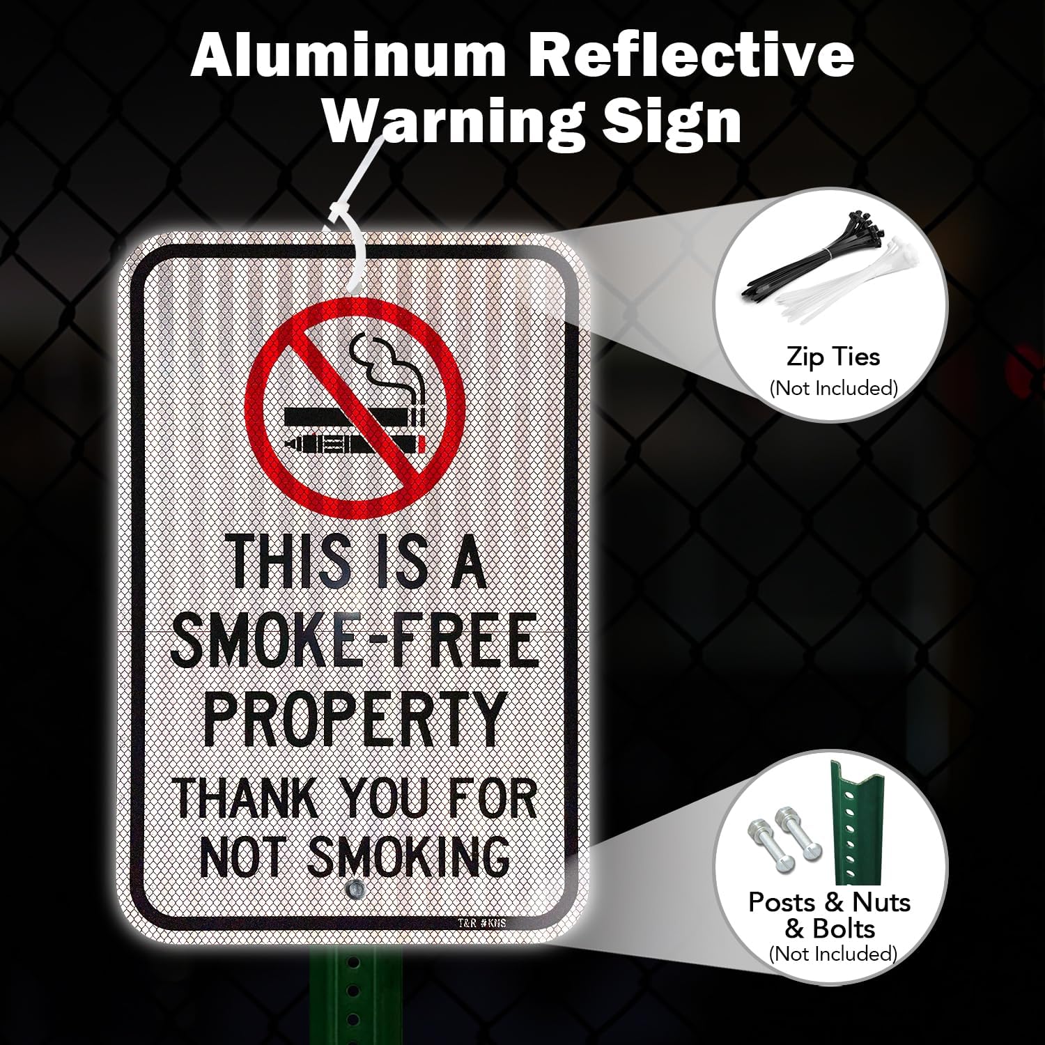 T&R (2 Pack) Large No Smoking Sign, Thank You For Not Smoking Sign, 18" x 12" Engineer Grade Reflective Sheeting, Rust Free Aluminum, Weather Resistant, Waterproof, Fade Resistant, 2 Pre-drilled Holes