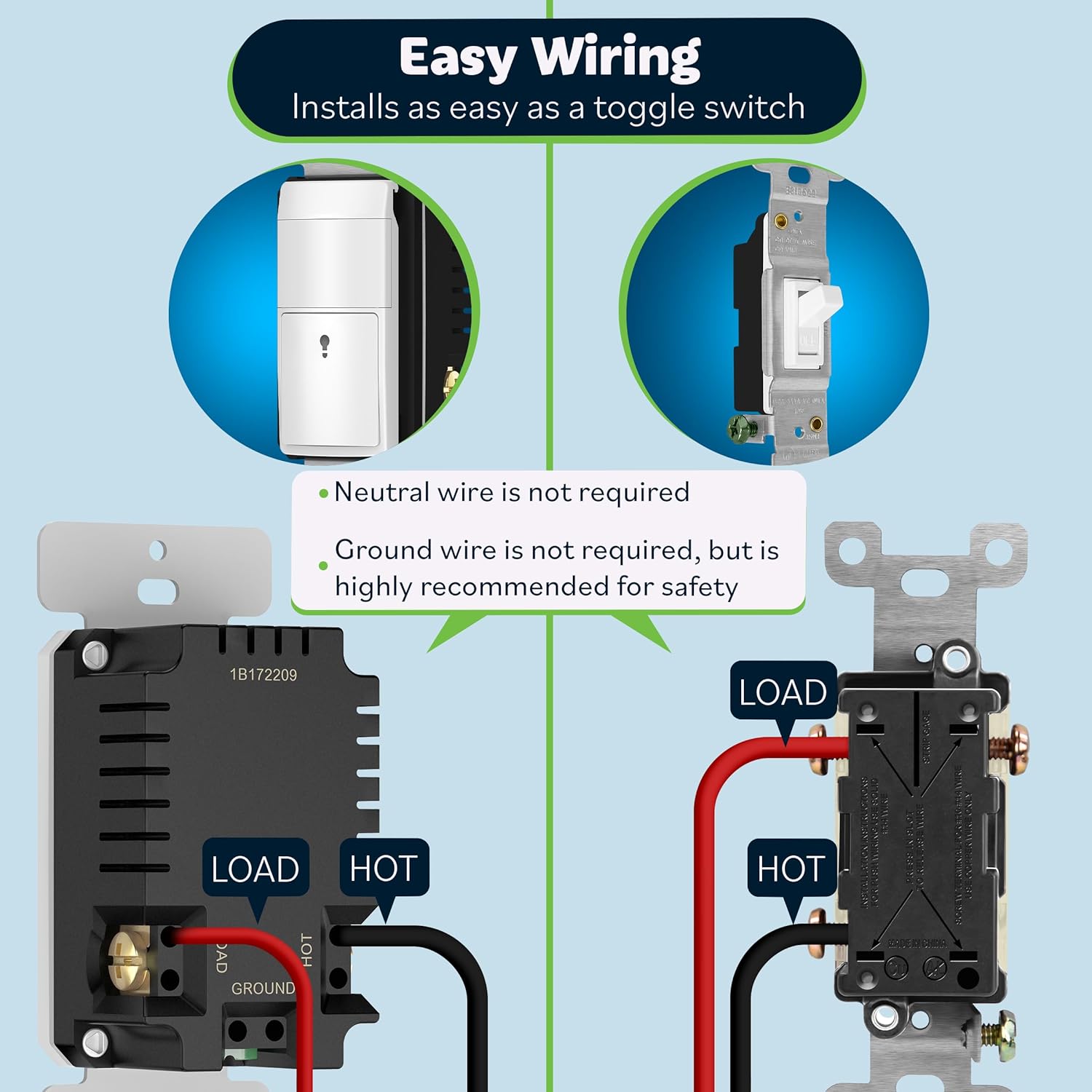 TOPGREENER PIR Motion Sensor Light Switch, Occupancy & Vacancy Motion Sensor Switch, 𝐎𝐩𝐞𝐫𝐚𝐛𝐥𝐞 𝐖𝐢𝐭𝐡𝐨𝐮𝐭 𝐆𝐫𝐨𝐮𝐧𝐝 𝐖𝐢𝐫𝐞, No Neutral Wire, Single Pole, TDOS5-HL-W, White