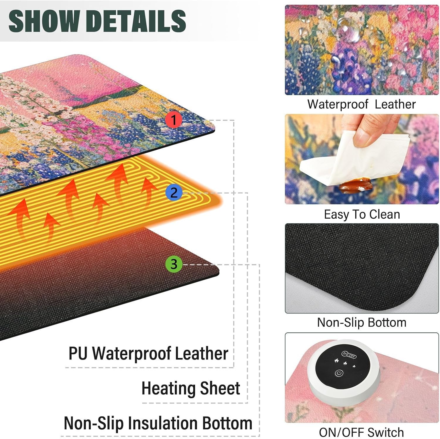 Heated Desk Pad Mouse Pad 31.5x13 Inch PU Leather Desk Mat with 3 Heat Levels Large Mouse Gaming Computer Laptop Mat Bluebonnet Blue Star Network