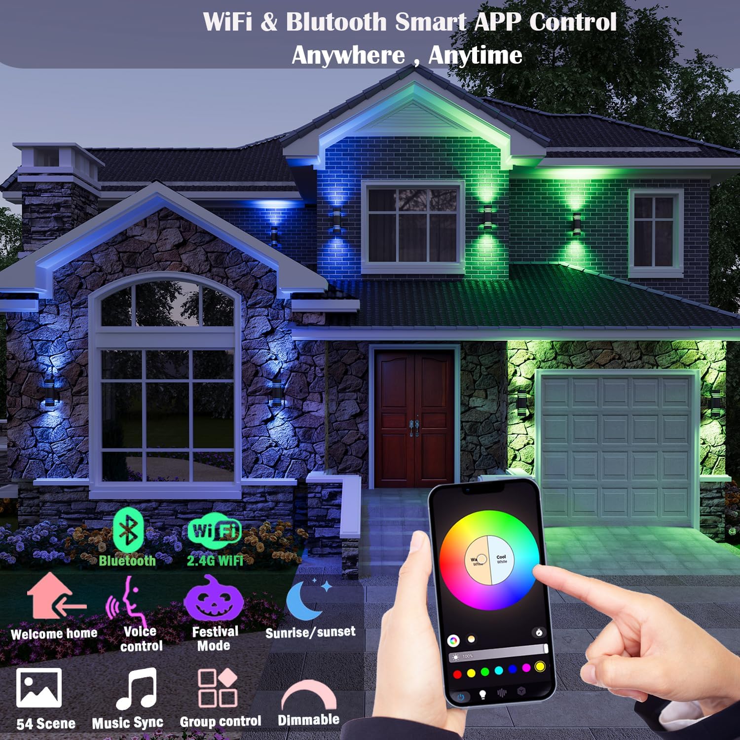 Smart WiFi Outdoor Wall Lights Exterior 2 Pack, Up and Down Porch Lights Ambience Color Changing, Bronze Cylinder RGBCW LED Outdoor Wall Lamp for House Garage Porch, Outside Exterior Lights ETL Listed