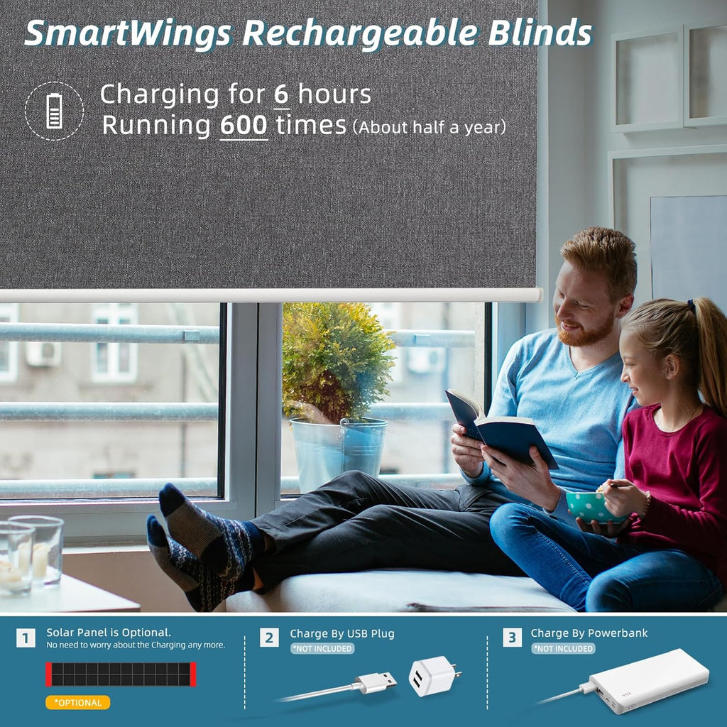 SmartWings Motorized Smart Blinds with Remote, Custom Automatic 100% Blackout Roller Shade Compatible with Alexa/Homekit/Google, Electric Smart Blinds for Indoor Windows, Eclipse Anchor Grey
