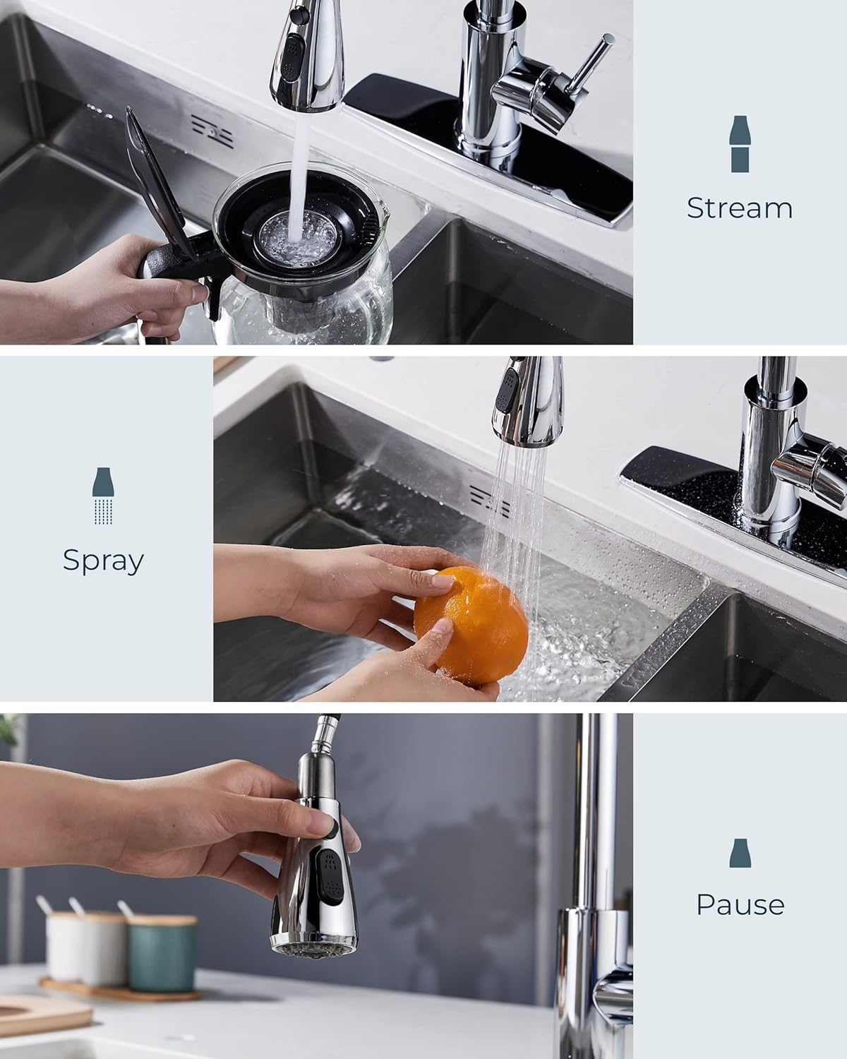 FORIOUS Kitchen Faucets with Pull Down Sprayer, Chrome, High Arc Single Handle Classic Stainless Steel Sink Faucet Pull Out for Farmhouse Camper Laundry Rv Bar