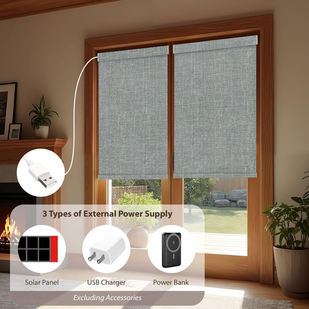 Motorized Roller Blinds with Remote, 100% Blackout Automatic Roller Shades for Bedroom, Bathroom, and Living Room, Customized Size, Nightfall Gray