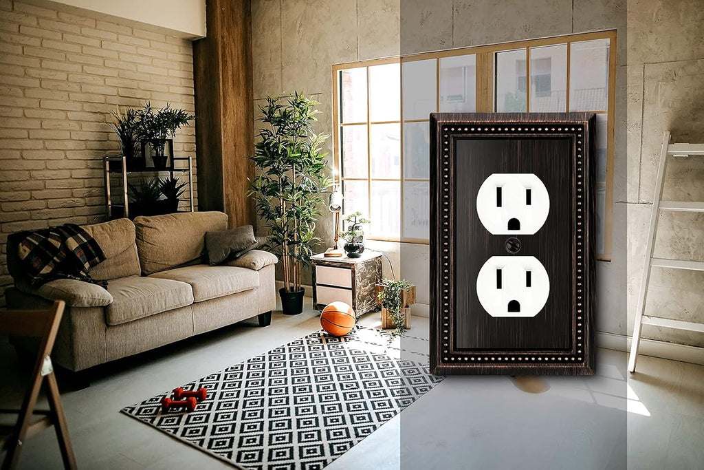 Henne Bery Sunken Pearls Heavy Duty Decorative Wall Plate Switch Plate Outlet Cover (Single Duplex, 3 Pack, Aged Bronze)