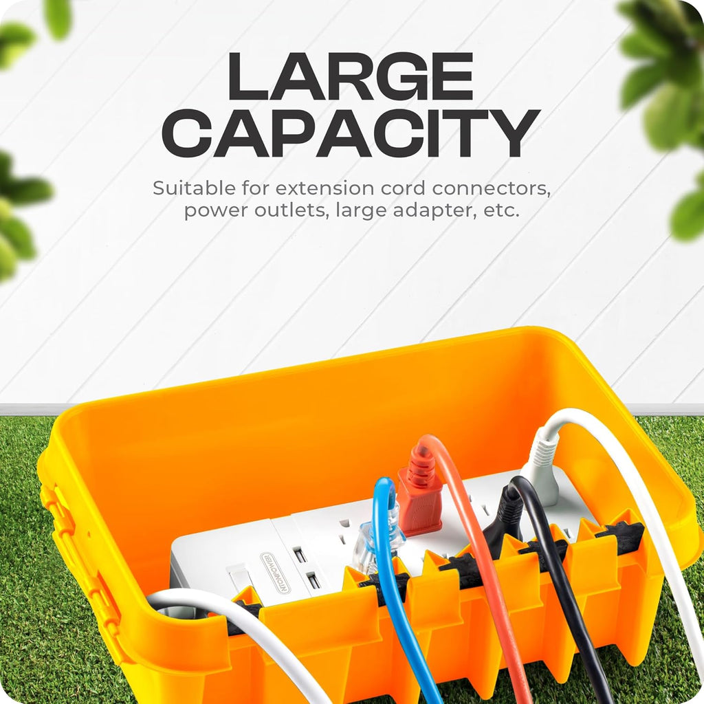 SockitBox – The Original Weatherproof Connection Box – Indoor & Outdoor Electrical Power Cord Enclosure for Timers, Extension Cables, Transformers, Power Strips, Lights, Tools & More – Medium – Orange