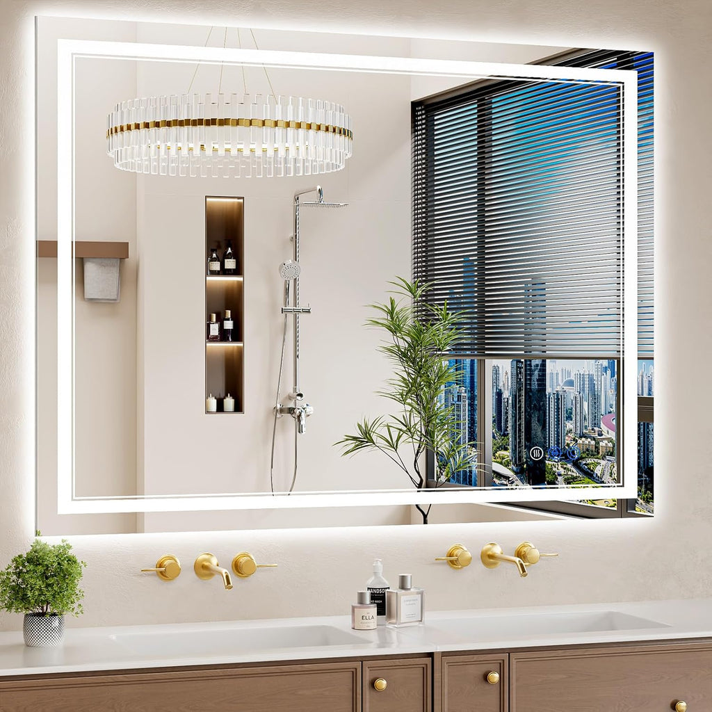 36"x48" LED Bathroom Mirror with Lights, Anti-Fog, Backlit + Front Lit, Dimmable, Led Vanity Mirror for Wall, Lighted Bathroom Mirror, 3 Colors, Shatter-Proof Tempered Glass
