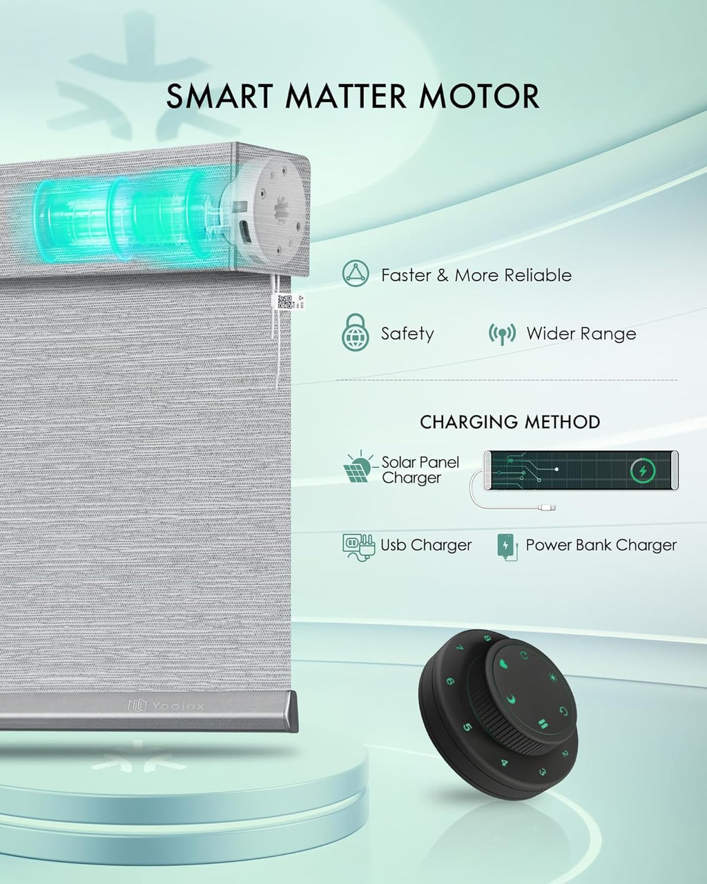Yoolax Smart Blinds, Motorized Matter Roller Shades Blackout Automatic Blinds for Windows Motorized Shades Compatible with Alexa, Google Home, Homekit(Blackout Foggy Grey)