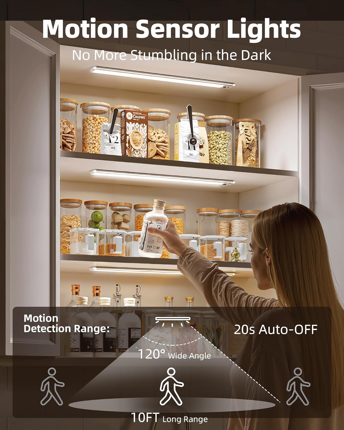 EZVALO Under Cabinet Lights,14.5'' Motion Sensor Light Indoor Dimmable, Super Bright 4000mAh Rechargeable Closet Lights 5700K with Remote Control, Wireless Under Counter Light for Kitchen (6 Pack)