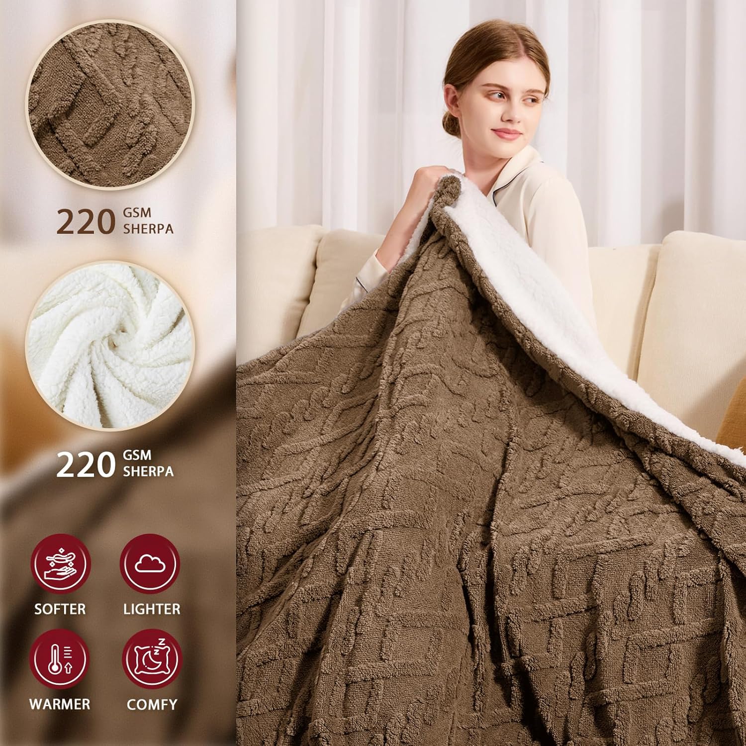 Heated Electric Blanket Full Size-72"x84" Heating Blanket with 10 Heating Levels & 5 Time Settings Over-Heat Protection，Winter Warmer for Adults with ETL Certification（Beige）