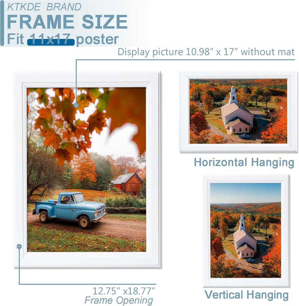 KTKDE 11x17 Picture Frame Set of 3,White Wooden frames, Vertical & Horizontal Wall Hanging for Wall Display,Studio Gallery Photo Frame for Photos, Posters & Art Prints
