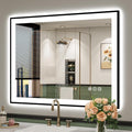 40x30 Inch LED Bathroom Mirror with Lights (Front Lit and Backlit) Black Framed Lighted Vanity Mirror for Bathroom Wall Dimmable Anti-Fog Memory Tempered Glass Horizontal/Vertical