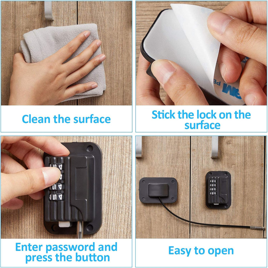 Jetec 2 Pieces Refrigerator Lock 4 Number Coded Freezer Lock Adhesive Fridge Door Combination Safety Lockstitch for Refrigerators Freezers File Cabinets Drawer Refrigerator Door(Black)