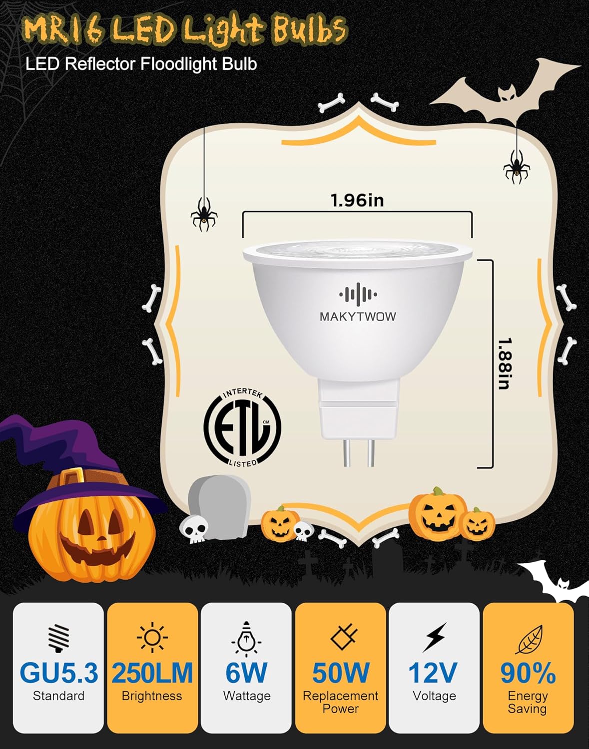 MR16 LED Light Bulb, Purple, Gu5.3 Bi-pin Base LED Spotlights 12V LED Light for Outdoor Landscape Track Lighting, 4W=50W Halogen Equivalent, 6Pack