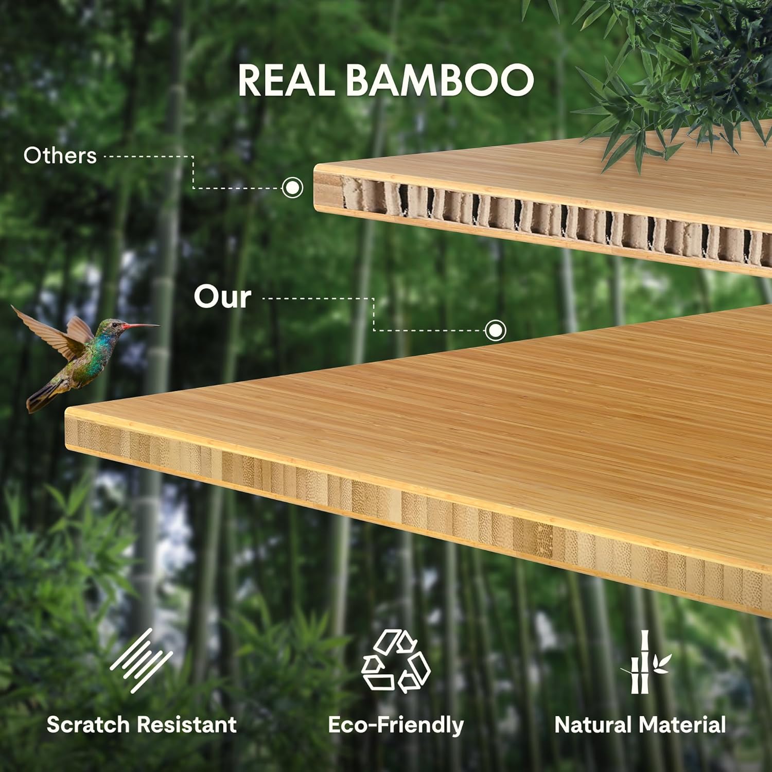 FLEXISPOT EN1 Bamboo Standing Desk, 48 x 24 Inches Whole-Piece Electric Height Adjustable Desk (Black Frame + Bamboo Top, 2 Packages)