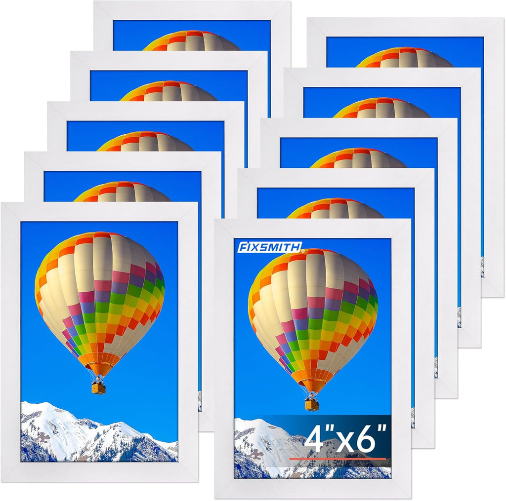 FIXSMITH 4x6 Picture Frame Set of 10, White Photo Frames Bulk with HD Plexiglass for Wall Hanging or Tabletop Display, Multi Picture Frames Collage for Wall Decor