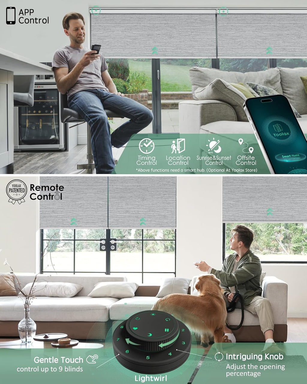Yoolax Motorized Blinds with Remote, Blackout Smart Blinds for Windows Motorized Roller Shades, Automatic Window Shades Work with Alexa Custom Size (Blackout-Foggy Gray)