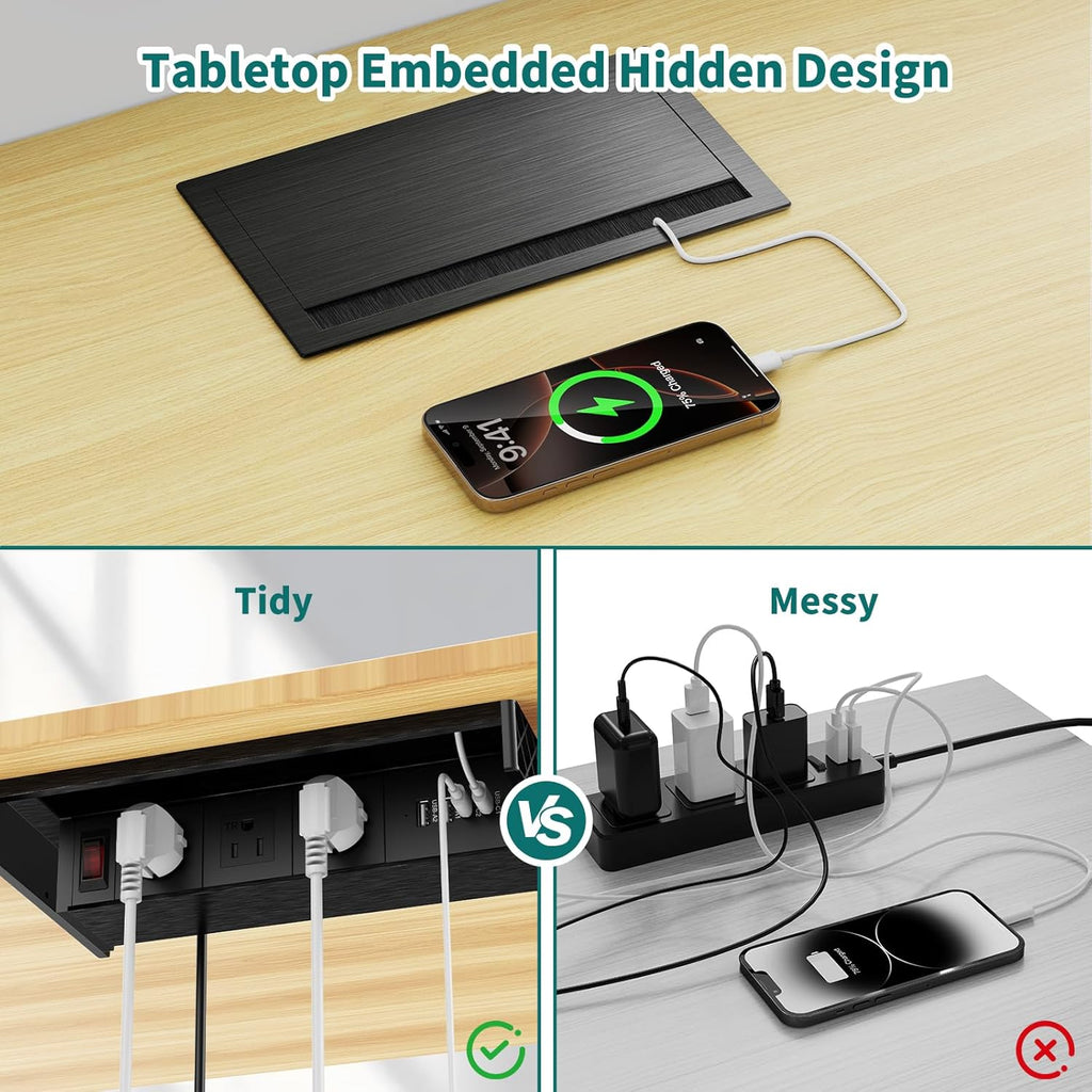 QBA Tabletop Brush Connectivity Box Outlet, Recessed Power Strip with USB-C 30W, 3 TR Outlets, 4 USB Ports, for Home Office, Black