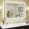 WTTY 40"X30" LED Bathroom Mirror with Black Frame, Bathroom Vanity Mirror with Lights for Wall, Front Light and Backlit, Anti-Fog, Dimmable, 3 Colors, Shatterproof, Memory, Horizontal/Vertical