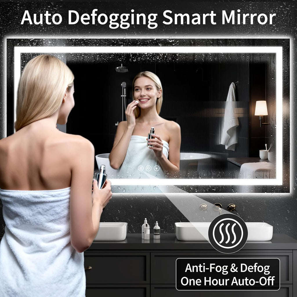 36"x55" LED Bathroom Mirror with Lights, Dimmable，Anti-Fog，Bathroom Vanity Mirror for Wall, Backlit + Front Lit, Memory Function, Shatter-Proof，Tempered Glass