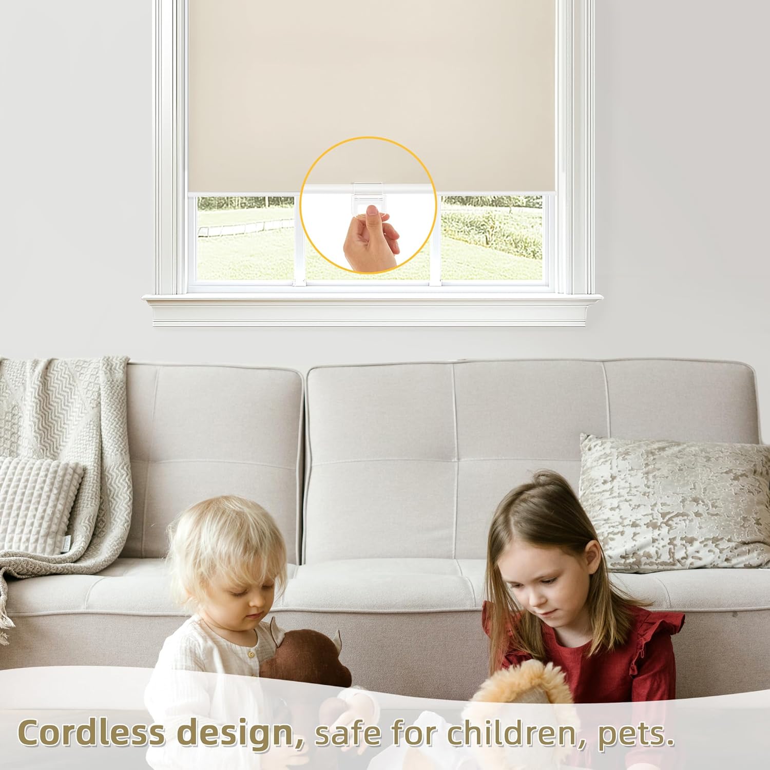 ChrisDowa Cordless Blackout Roller Shades for Windows, Thermal Insulated UV Protection Pull Down Shades, Total Blackout Window Blinds for Home, Office, Bedroom, Door (21" W x 72" H, Beige)