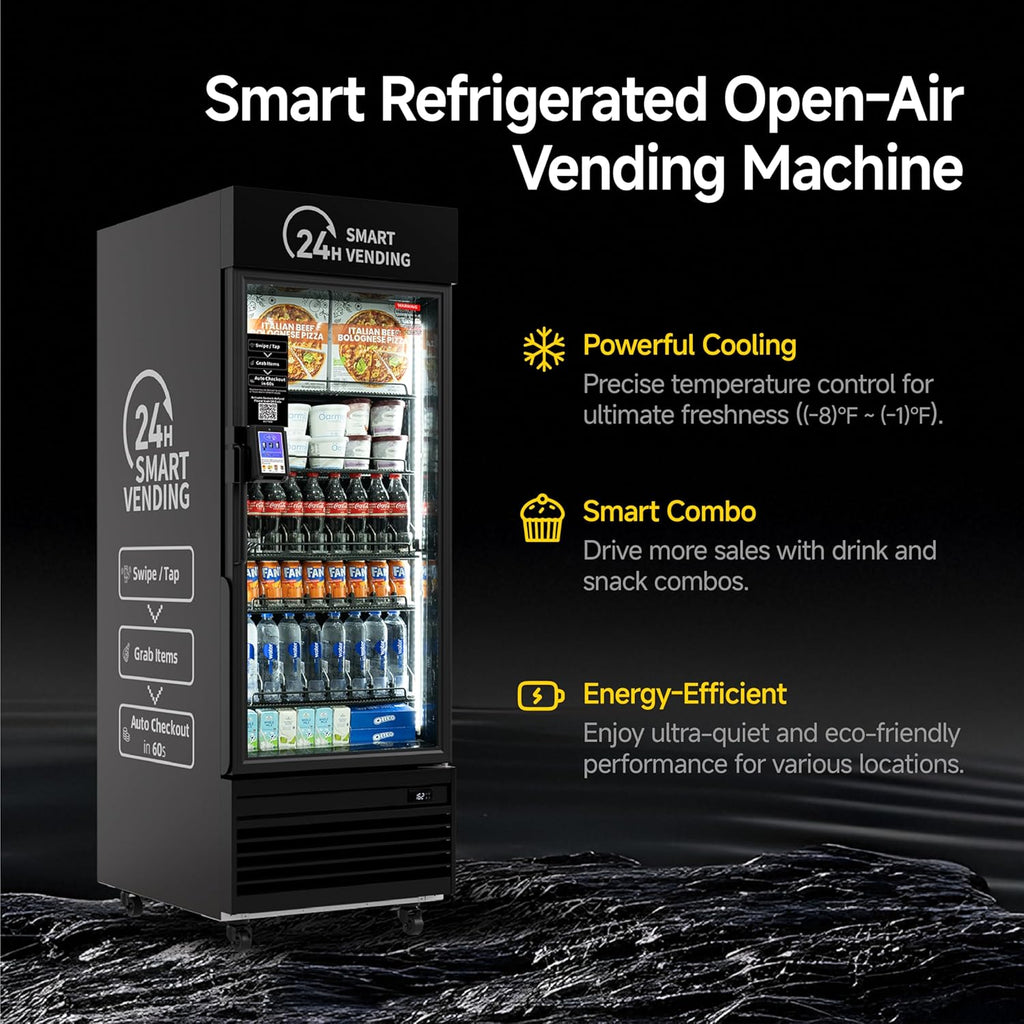 HAHA Smart Vending DC-550D Combo Vending Machine,Smart Refrigerated Beverage Vending Machine with Touch Card Reader - Capacity 378 Bottles (Black, AI Frozen)