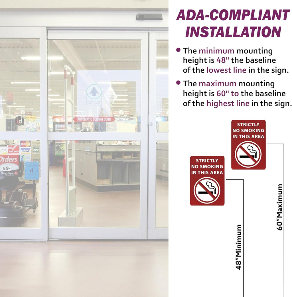 Strictly No Smoking in This Area Sign - ADA Compliant Digitally Printed Text Wall Sign - Smoke-Free Area Signs for Offices, Businesses, Hotels, and Restaurants - Vinyl 14” x 10”