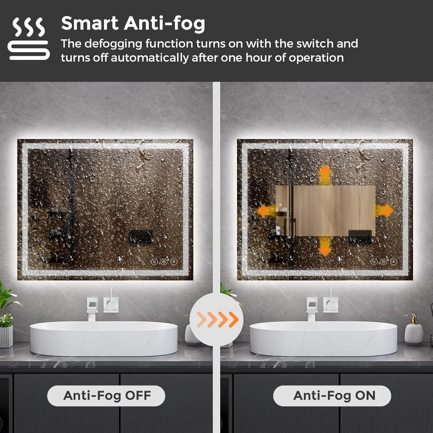 Koonmi 30x40 LED Bathroom Mirror, Backlit + Front Lit, LED Bathroom Mirror with Lights for Wall, 3 Colors, Anti-Fog, Dimmable Brightness, Memory Function, Tempered Glass