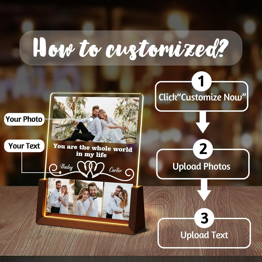 Personalized Couple Birthday Gifts For Girlfriend Boyfriend Him Her, Custom Acrylic Plaque Light Up Picture Frame With Photo Name, Customized Anniversary Christmas Gifts For Women Men Husband Wife