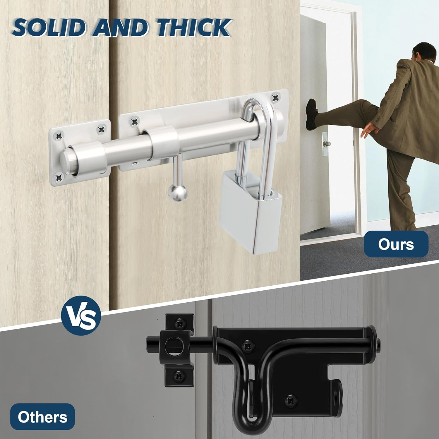 Alise 6 inch Barrel Bolt Latch,Slide Bolt Latch, Heavy Duty Solid SUS304 Stainless Steel Slide Lock for Wooden Fence,Barn Door,Interior or Outdoor Door Brushed Nickel MS8000-LS
