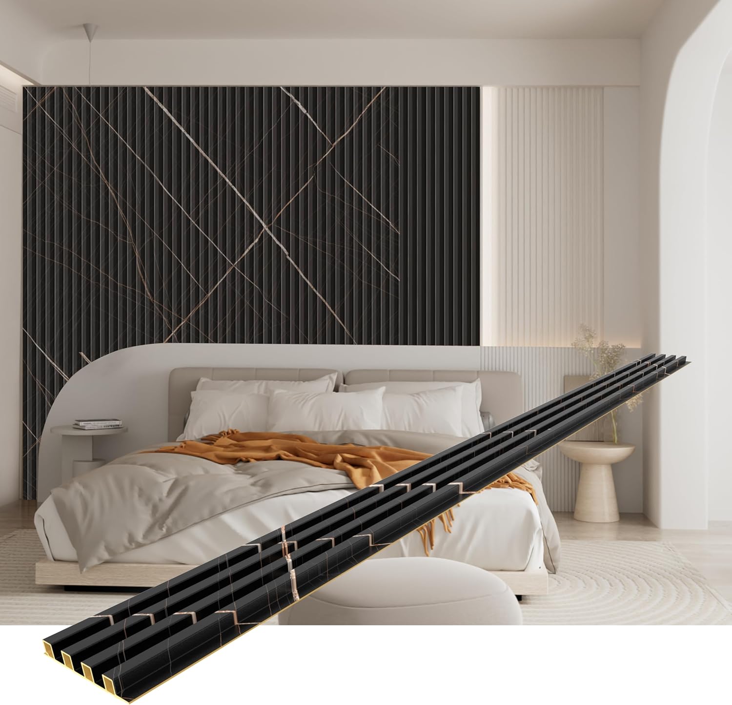 8-Pack WPC Slat Wall Panels - 3D Wall Panels, Water-Proof and Easy Installation, Accent Slat Wall Paneling for Living Room, Office,Granite, 96 x 6.6 Inch