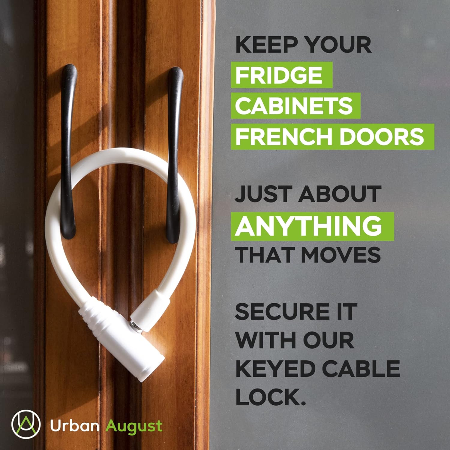 Urban August Child-Proof Refrigerator Lock for Kids & Adults - Lock for French Door Fridge and Cabinet (Small, White - 2 Pack)