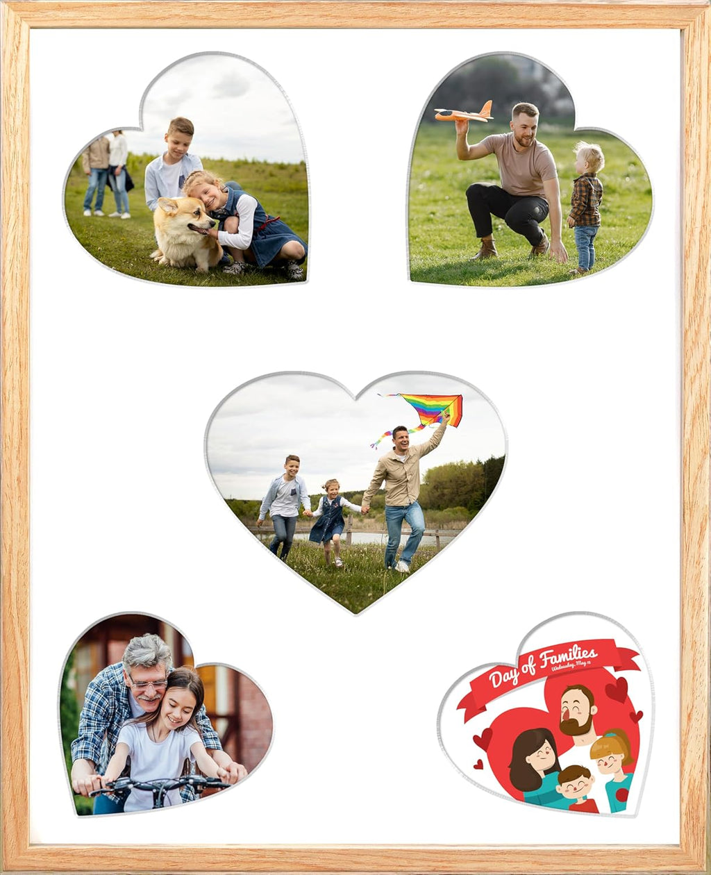 iHery Standard 12x16in Natural OAK Wood Picture Frames Collage For Wall Decor, Includes 3 Mats (Heart, 4x6/5x7 Multi-Opening, 8.5x11), DIY Gallery Photo Display For Family Mom, Birthday Gift 1Pack