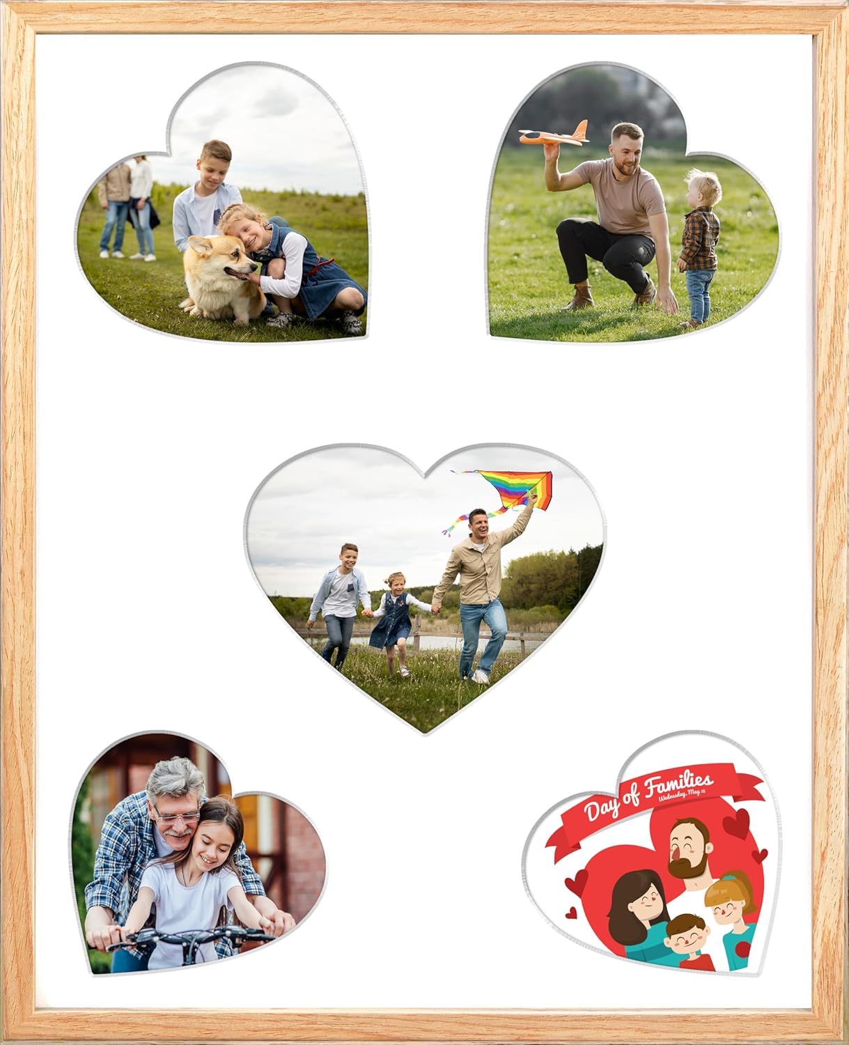 iHery Standard 12x16in Natural OAK Wood Picture Frames Collage For Wall Decor, Includes 3 Mats (Heart, 4x6/5x7 Multi-Opening, 8.5x11), DIY Gallery Photo Display For Family Mom, Birthday Gift 1Pack