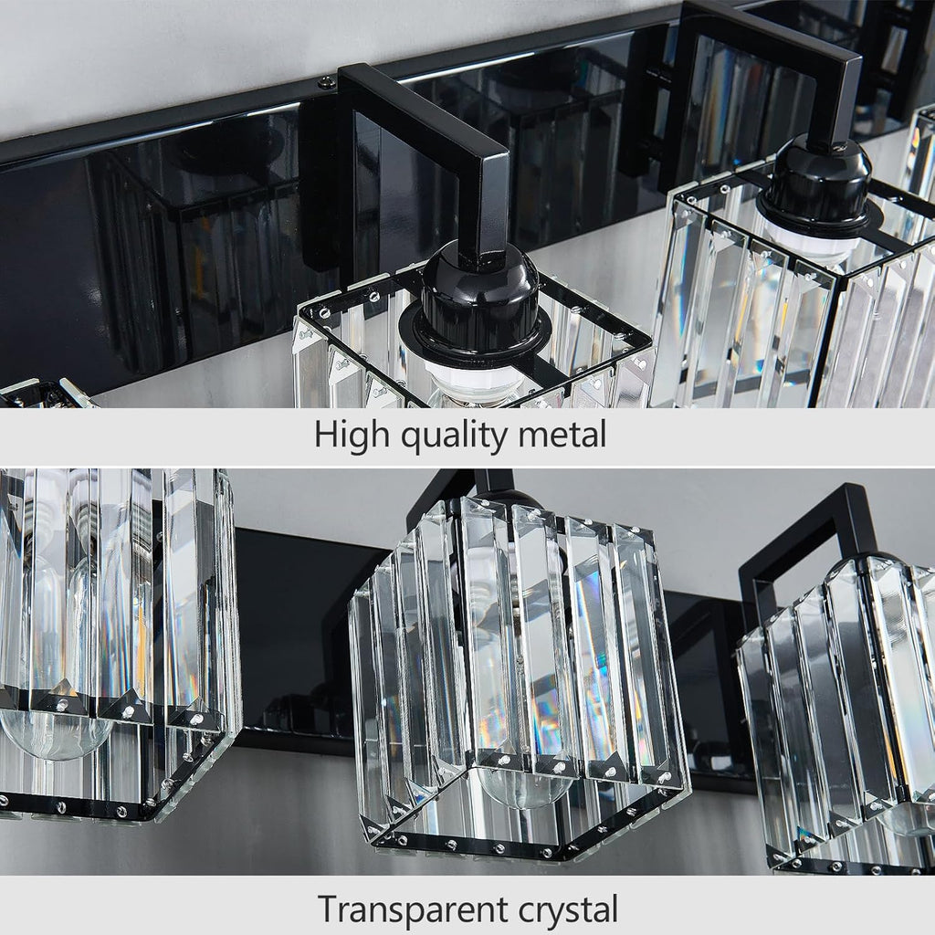 Modern Bathroom Vanity Light 5-Lights Plating Black Vanity Light Crystal Wall Light Bathroom Light Fixtures
