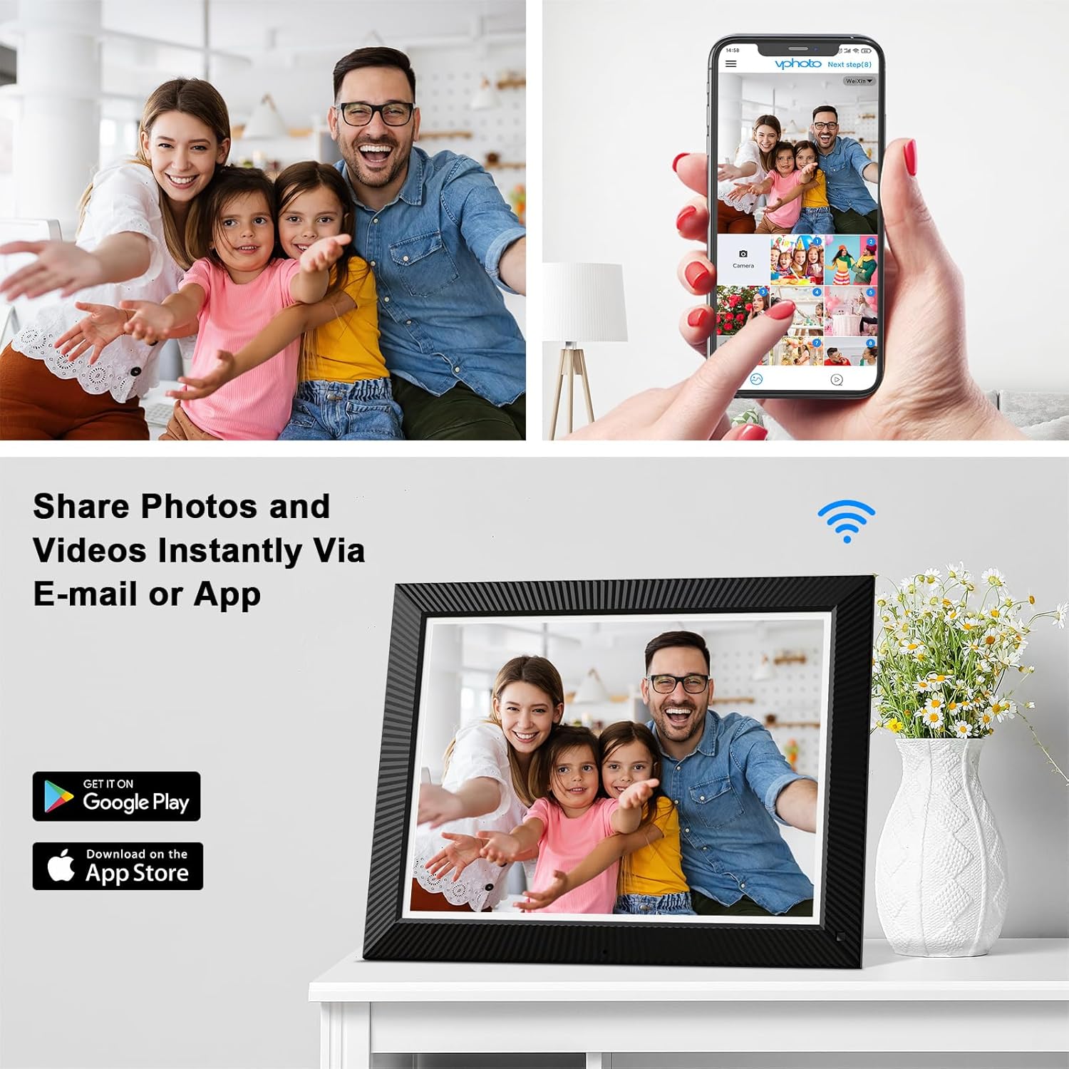 Large Digital Photo Frame 16.2"-Digital-Picture-Frame - 32GB Dual-WiFi Digital Frame, No Touch Screen, Slideshow, Load Photo Video from Phone via APP Email, Free Cloud Storage, Gift for Mom Dad