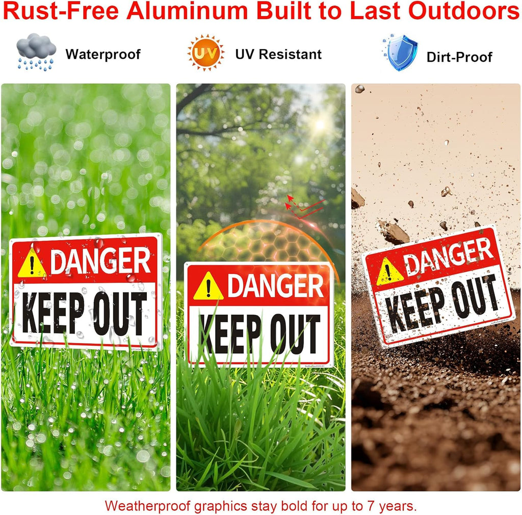 Danger Keep Out Sign – 3 Pack 14x10 Inch Aluminum Metal Safety Signs, Rust Free, UV Protected, Easy to Mount for Construction, Hazard, and Restricted Areas (3)