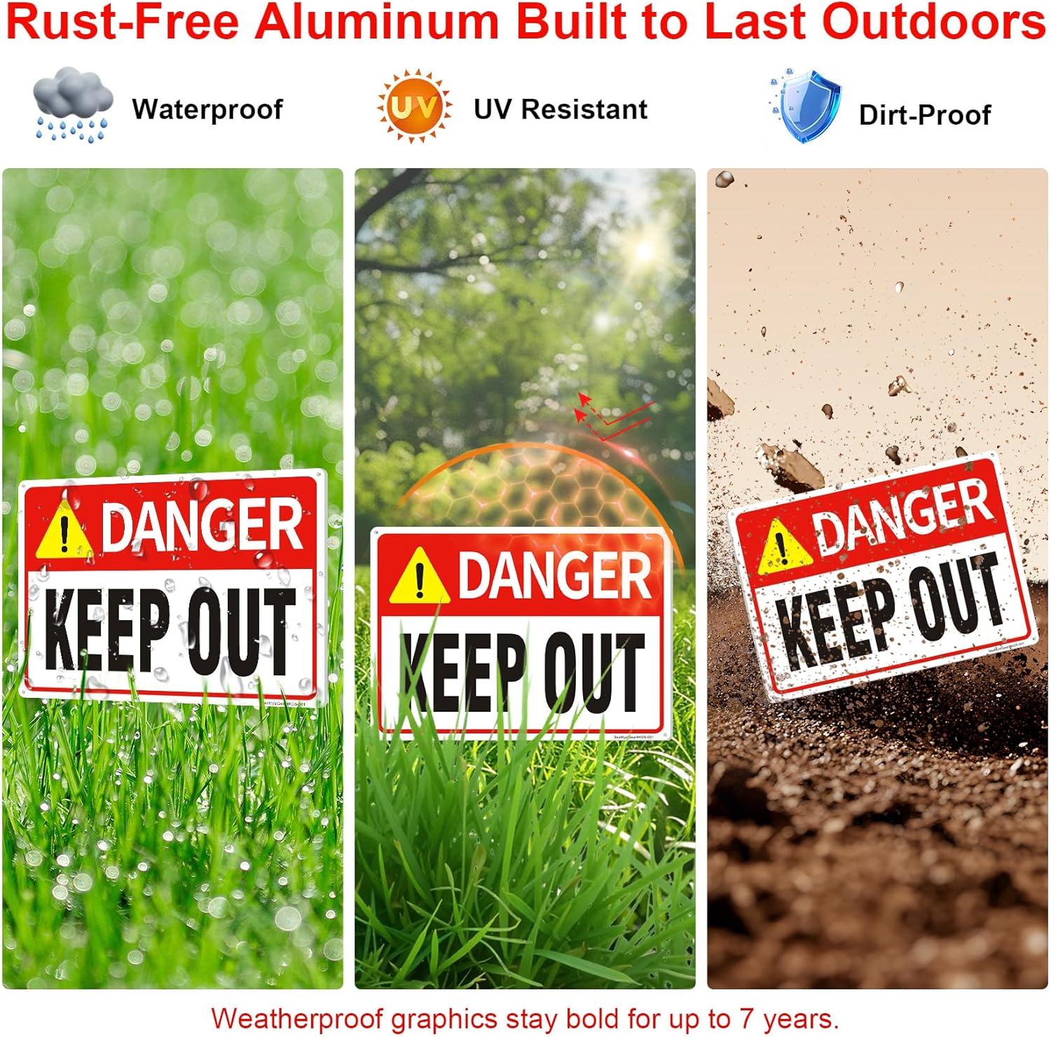Danger Keep Out Sign – 3 Pack 14x10 Inch Aluminum Metal Safety Signs, Rust Free, UV Protected, Easy to Mount for Construction, Hazard, and Restricted Areas (3)