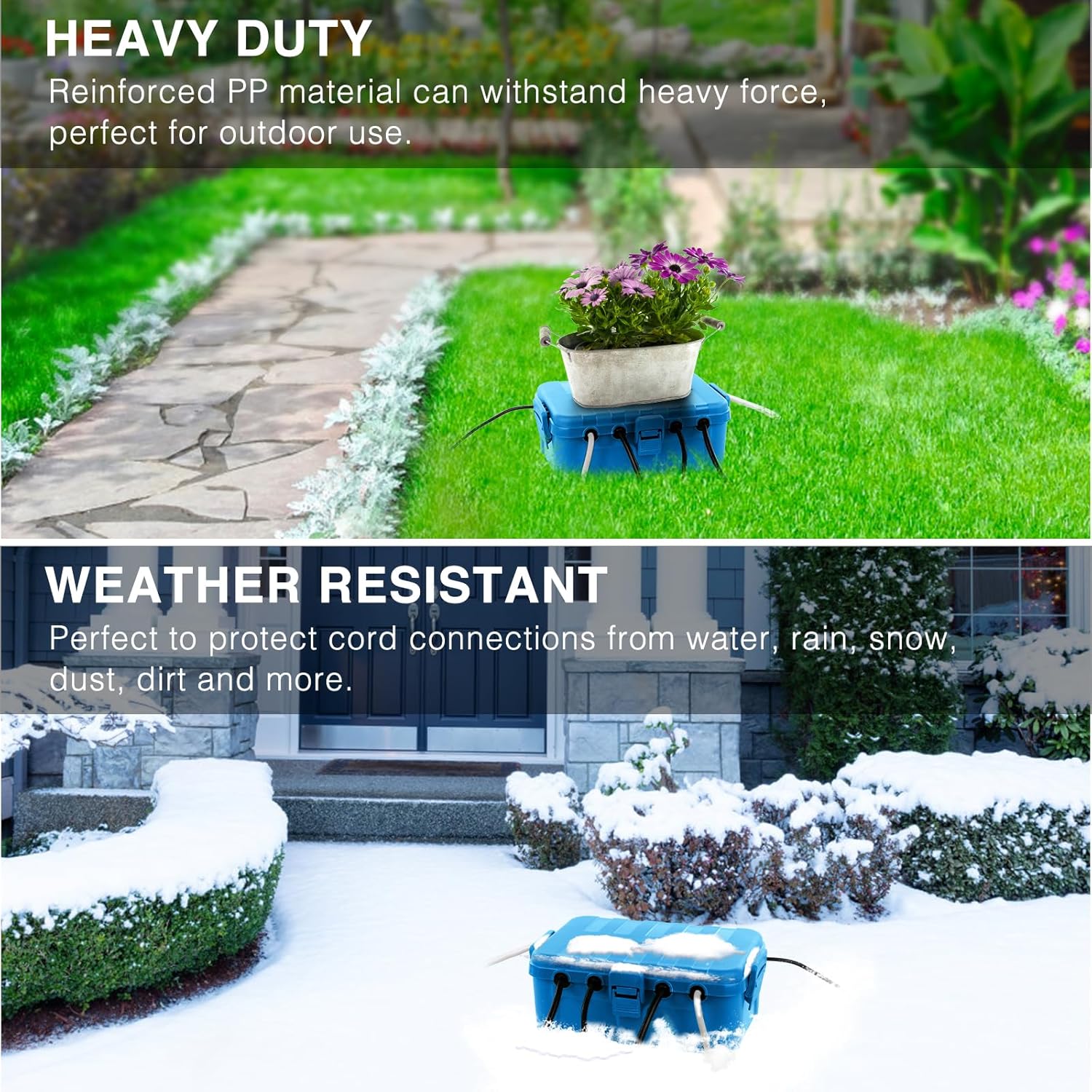 Flemoon Large Outdoor Electrical Box (12.5 x 8.5 x 5 inch), IP54 Waterproof Outdoor Extension Cord Cover Weatherproof, Protect Outlet, Plug, Socket, Timer, Power Strip, Holiday Light Decoration, Blue