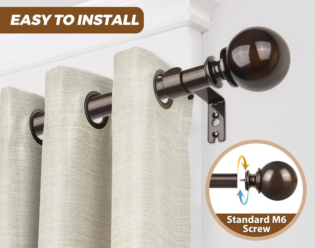 KAMANINA 2 Pack Curtain Rods 32 to 58 Inch (2.6-4.8ft), 7/8 Inch Single Heavy Duty Curtain Rods for Windows Adjustable Decorative Drapery Rod with Round Finials, Antique Bronze