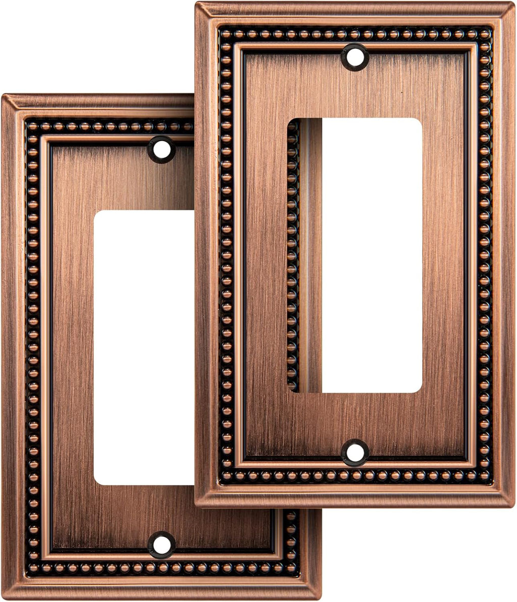 Henne Bery Sunken Pearls Heavy Duty Decorative Wall Plate Switch Plate Outlet Cover (Single Decorator, 2 Pack, Antique Copper)