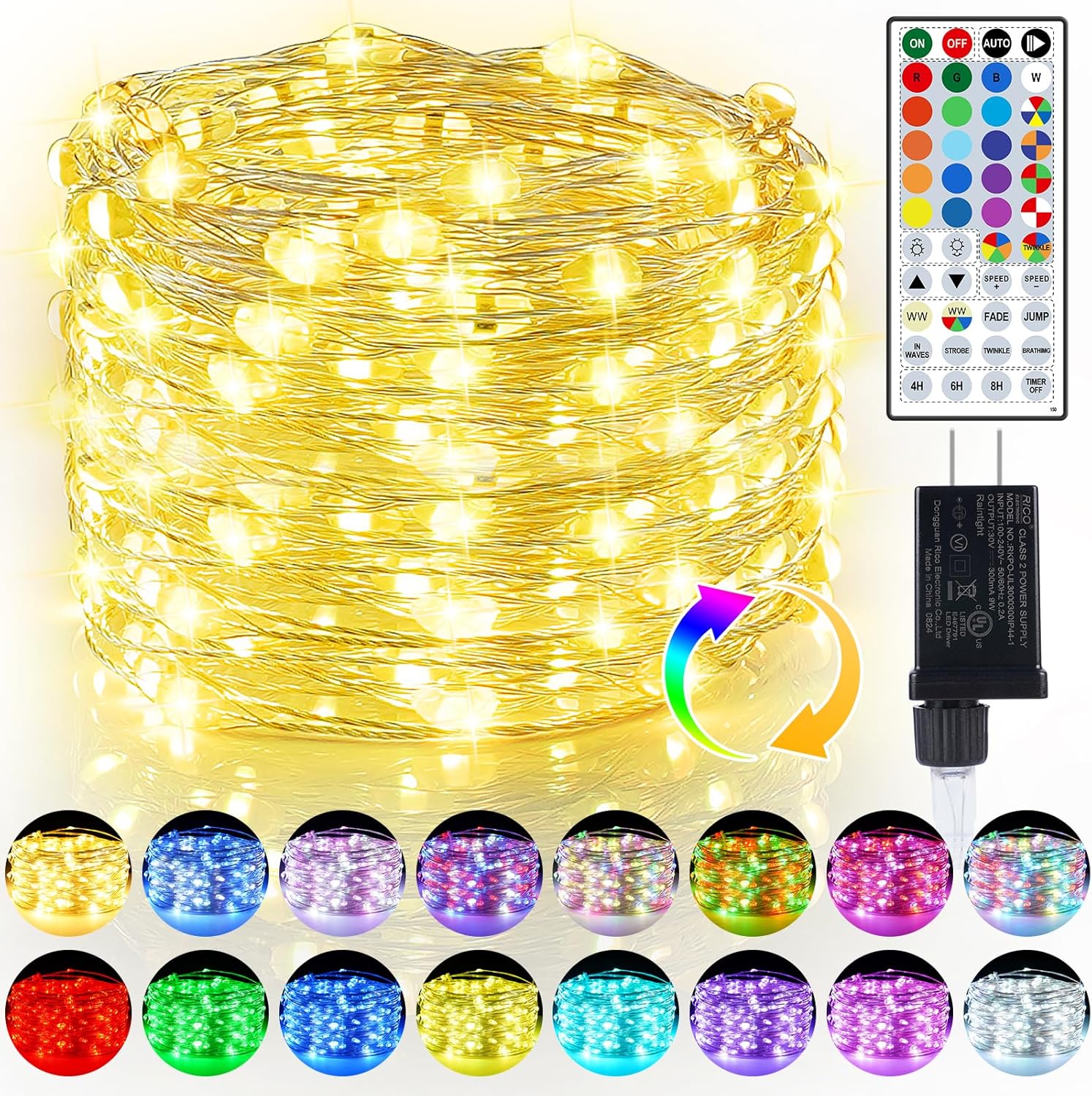 50ft Fairy Lights Plug in, Dimmable 25 Colors 14 Modes RGB+Warm White Color Changing String Lights,150LED Twinkle Lights with Remote, Christmas Fairy Lights for Indoor Outdoor Party Xmas Décor