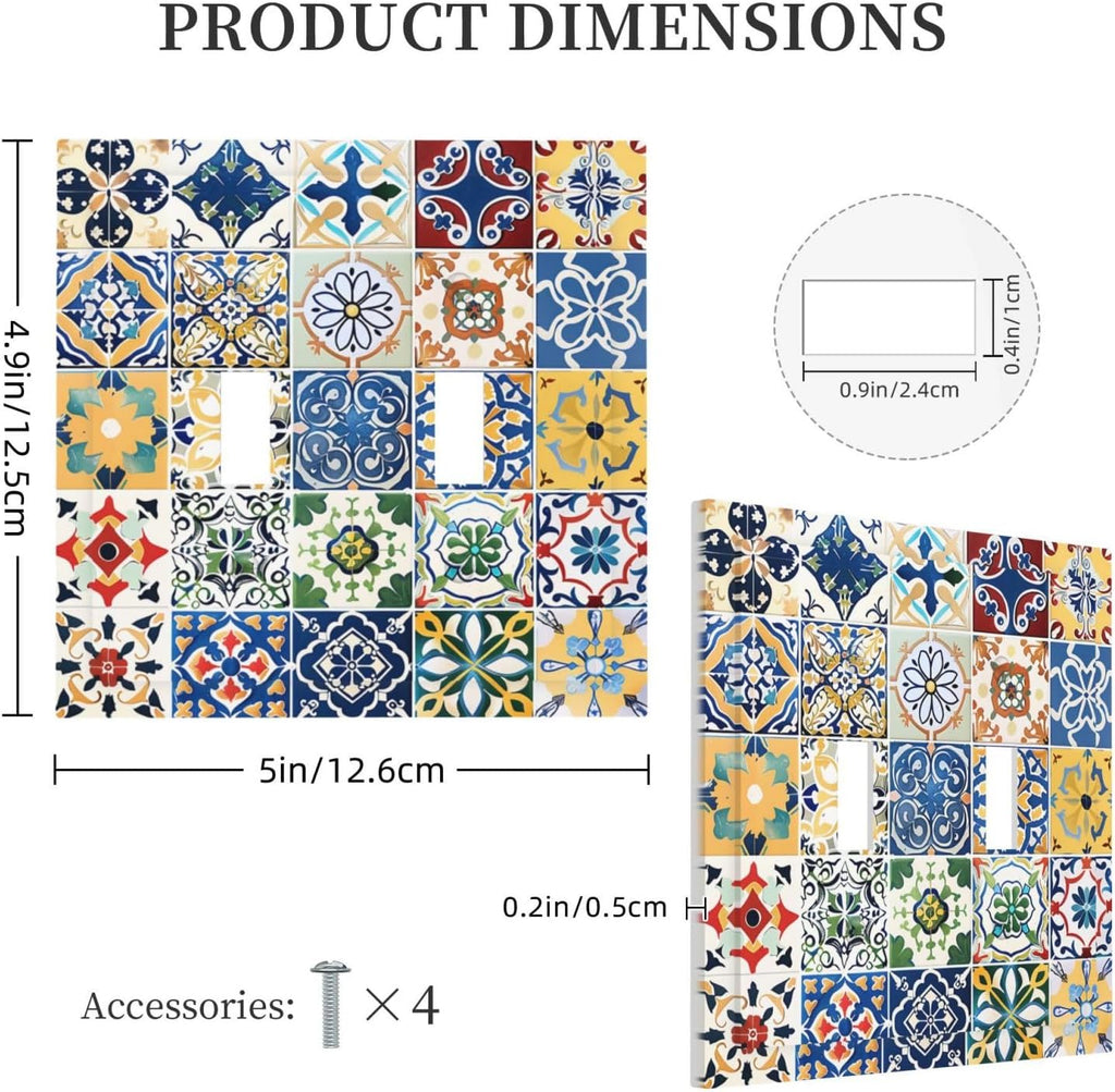 Decorative Switch Plates Moroccan Traditional Mexican Talavera Til 2 Gang Double Toggle Outlet Light Switch Cover Wall Plate Electrical Faceplate for Kitchen Home Decor