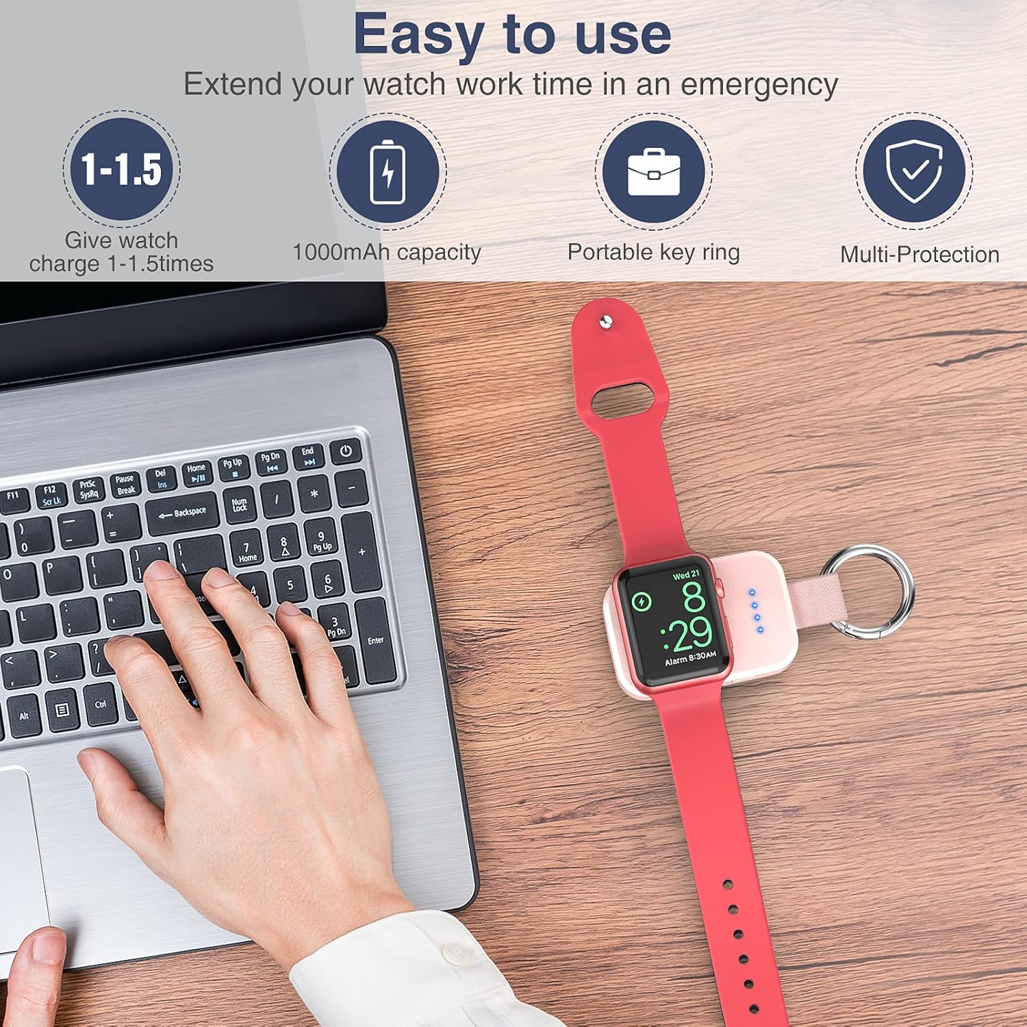 i.VALUX Portable Wireless Charger for Apple Watch Series 11/10/9/8/UItra/7/6/5/4/3/2/SE, Compact Magnetic iWatch Charger 1000mAh Power Bank Travel Keychain Style Gift for Mother Girl Birthday-Pink