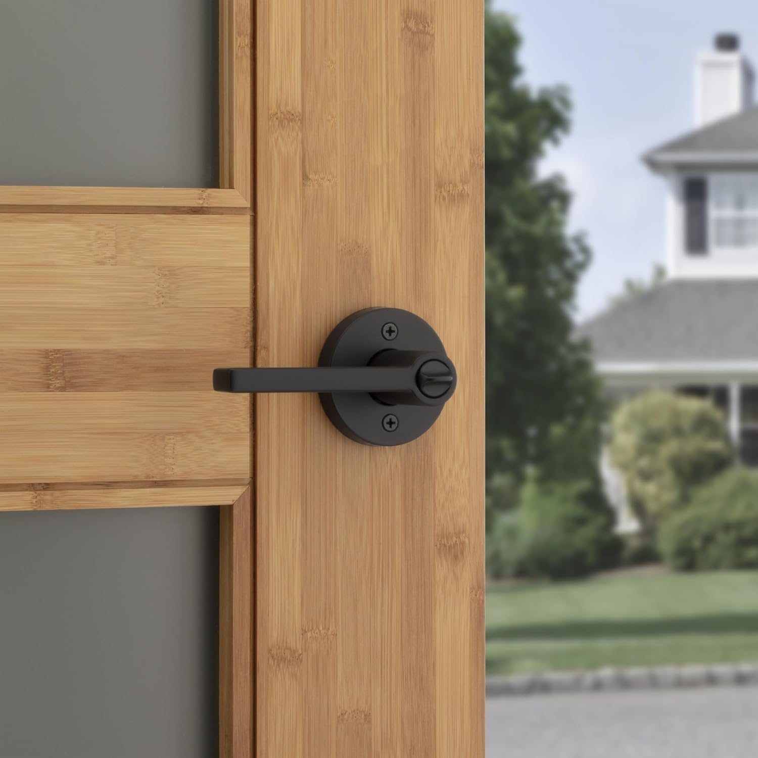 Kwikset Halifax Entry Door Handle with Lock and Key, Secure Keyed Reversible Lever Exterior, for Front Entrance and Bedrooms, Matte Black, 4 Pack, Pick Resistant SmartKey Rekey Security and Microban