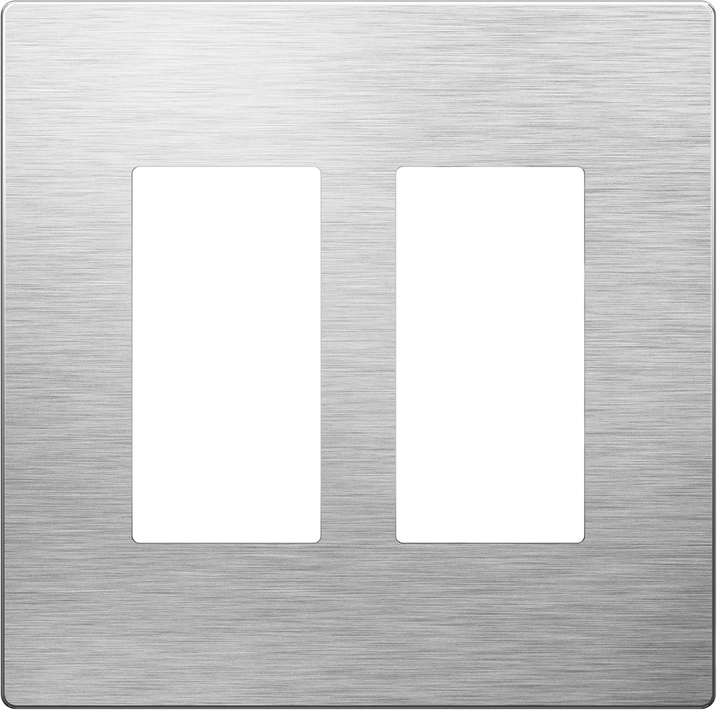 LIDER Double Decorator Metal Wall Plate, Temperature and Impact Resistant, 430 Stainless Steel, Screwless Cover, Modern Upgrade, Mid-Size 2-Gang 4.88” x 4.92”, Stainless Steel, LSMWP-32M-SS
