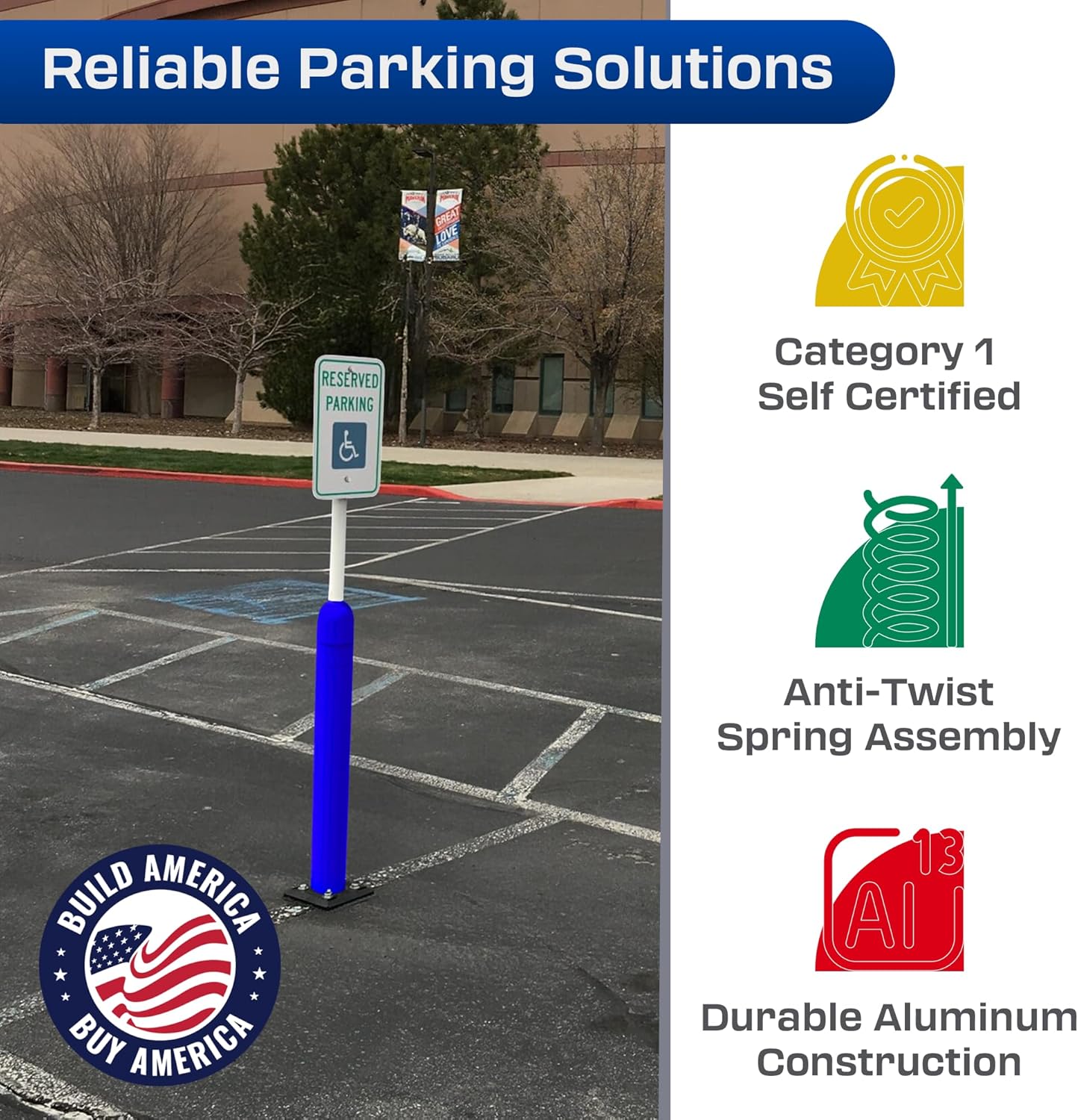 Impact Recovery - Sta-Rite Flexible Sign Post - Sign Holder for Handicap Parking Signs - Made in the USA - 78” with Blue Bollard