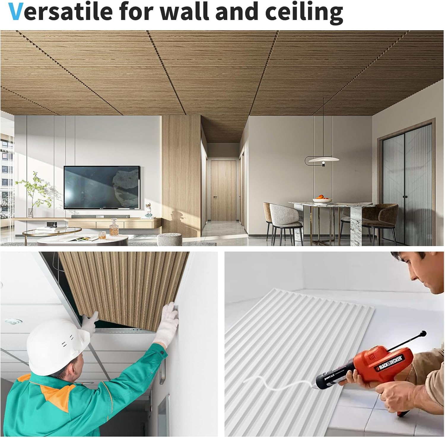 Art3d 6-Pack Slat Design 3D Wall Panels for Interior Wall Decor, 2x4 FT PVC Decorative Drop Ceiling Tiles - Walnut